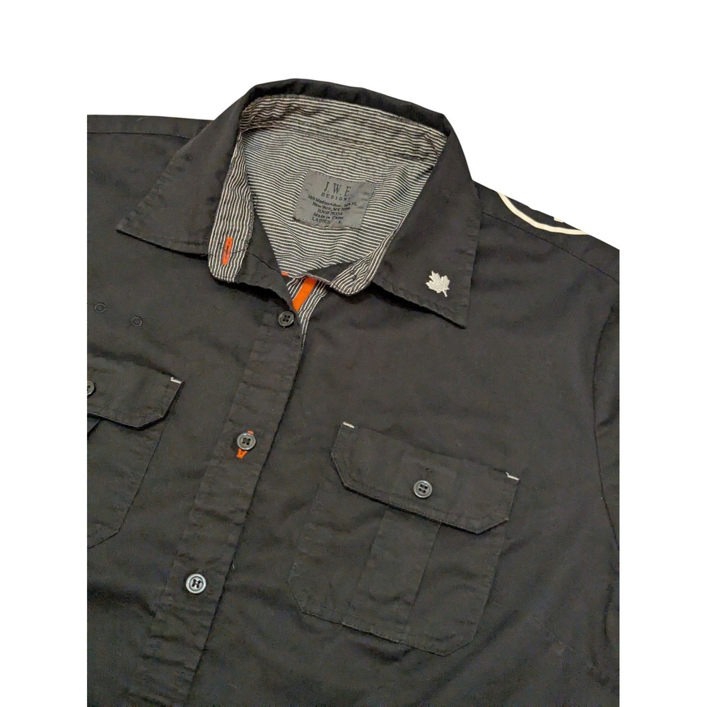 JWE‎ Designs Ladies A&W Root Beer Patch Black Button Down Shirt